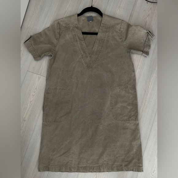 Anne Willi Paris Khaki Color V Neck Shift Silhouette Dress Size 2 - Picture 3 of 15